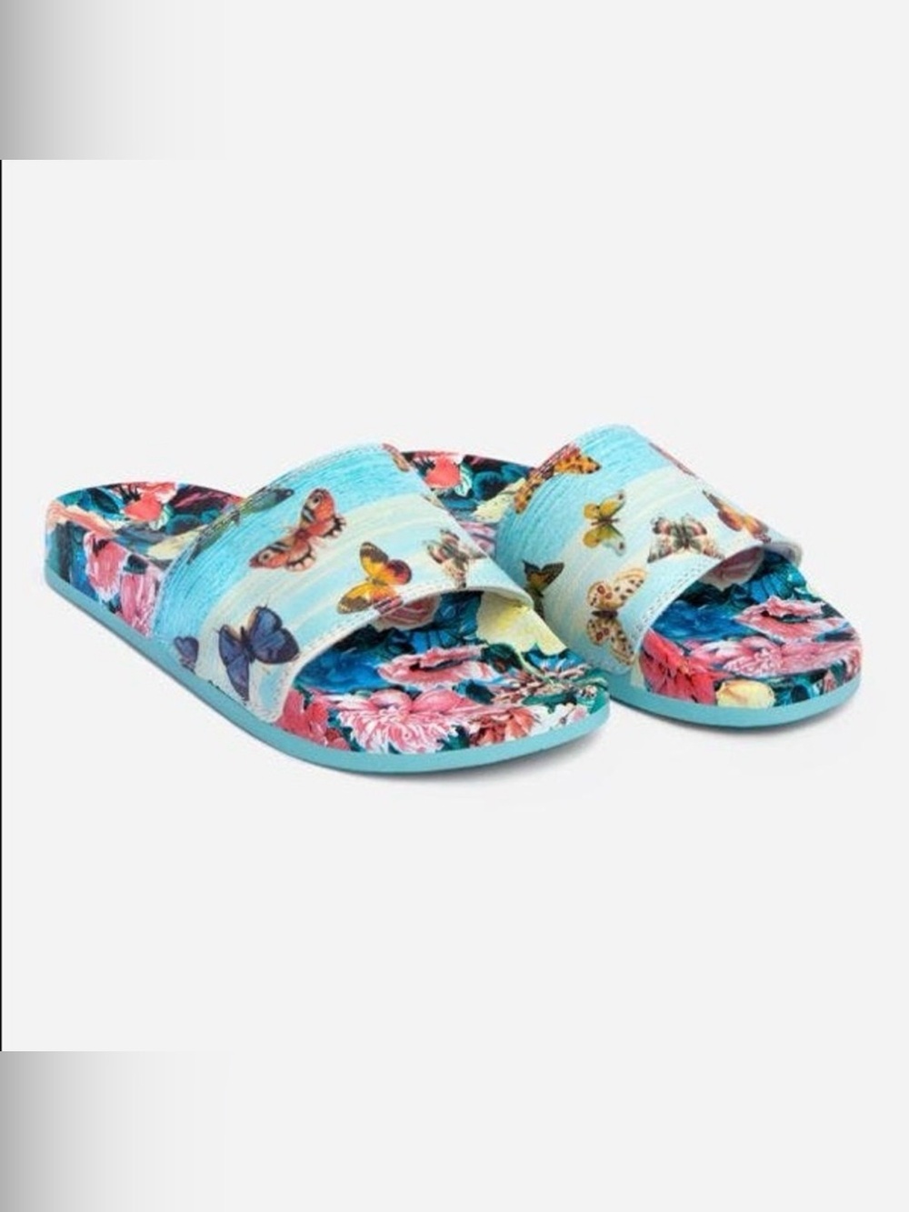 Johnny Was | Costa Azul Slide Sandals | Size 10 | Butterfly Floral Print